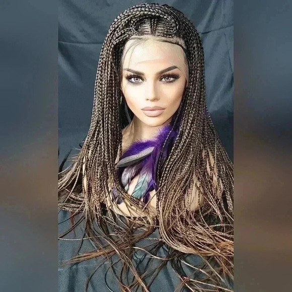 Premium Handmade Auburn Ombre Braided Wig with Box Braids & Cornrows - NWT - Picture 4 of 15
